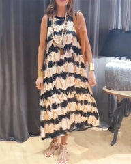 Ärmelloses langes Kleid mit Kontrastdruck