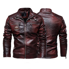 Fleece-Motorrad-Lederjacke für Herren