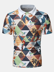 Poloshirt mit tropischem Flamingo-Print