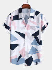 Button-Down-Hemd mit geometrischem Print, Tasche und kurzen Badeshorts